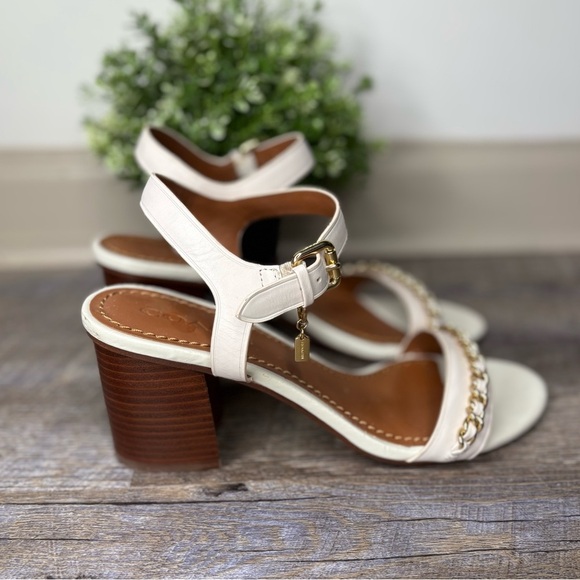 Coach Cream Block Heel Sandals Chain - Picture 1 of 10